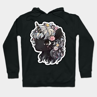 Kawaii Dark unicorn with cute eyes anime style cool hair Hoodie